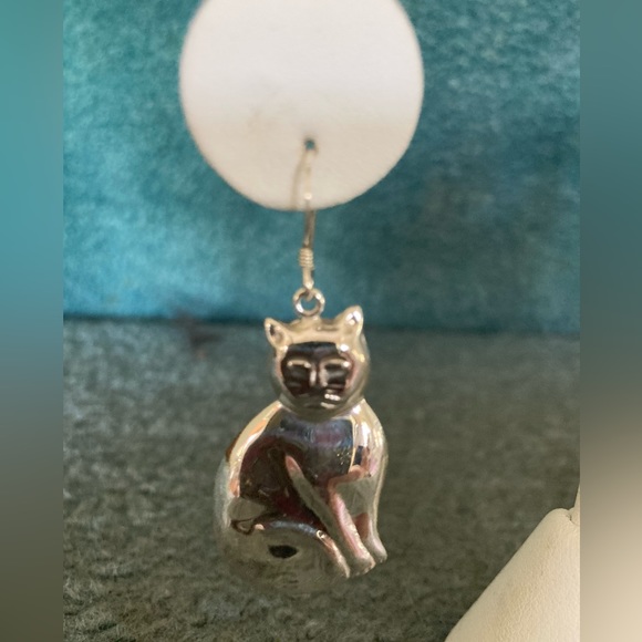 Cat Earrings Sterling Silver 2” pierced w/ear wires New from my pop up PURRFECT! - Picture 3 of 8